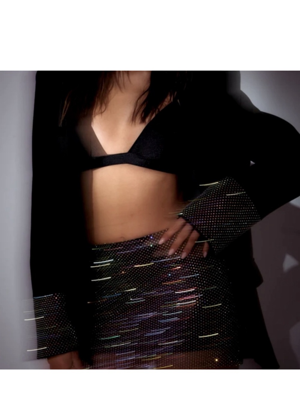 SLA the Label Diamanté Women's Oversized Blazer with Rhinestone set WITH Skirt